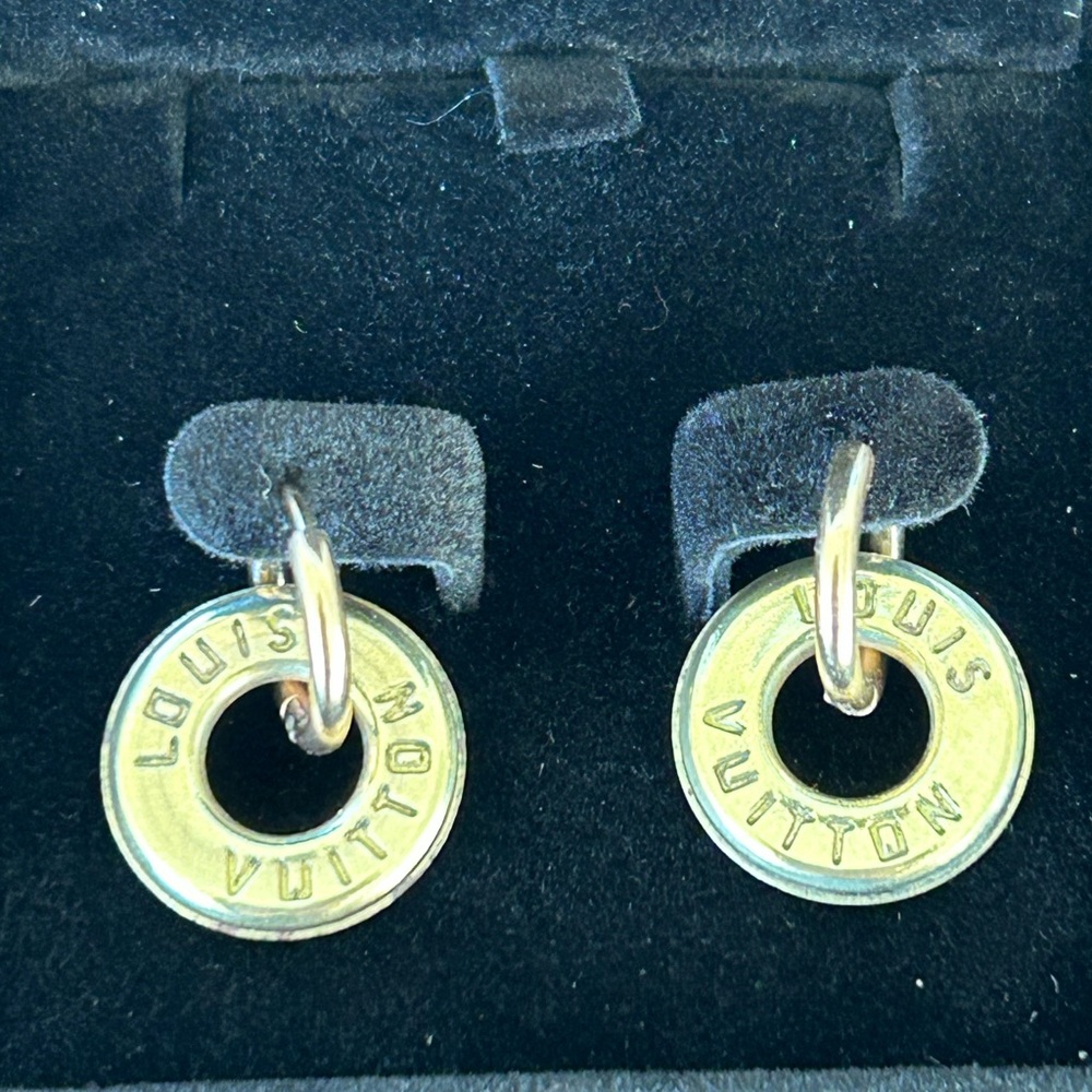Authentic Louis Vuitton brass grommet on unbranded gold endless hoop earrings